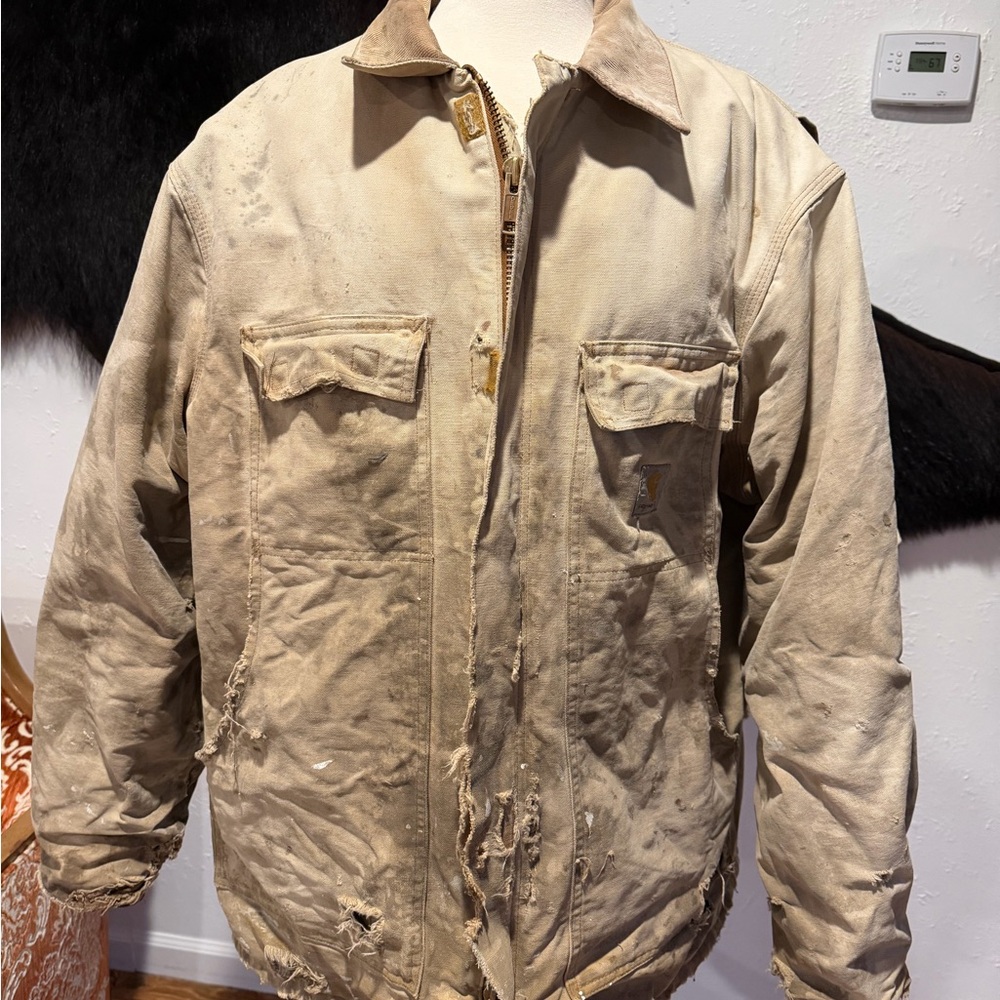 Carhartt Distressed Beige Military Jacket